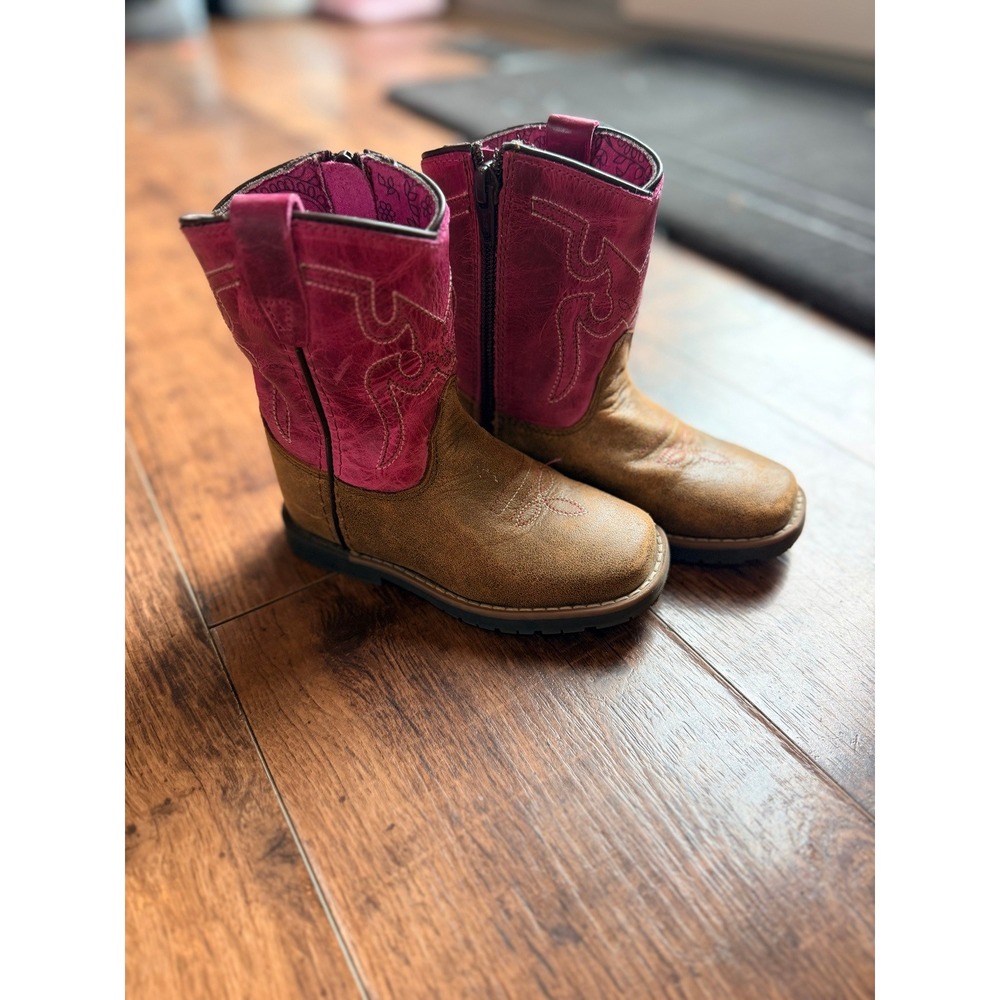 Shyanne Toddler Girls Pink Brown Western Leather Cowgirl Boots 43920 T Size 8 D